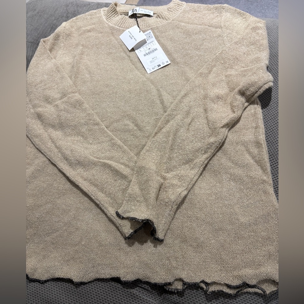 Zara Beige Crew Neck Sweater